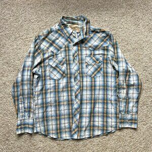 Wrangler Pearl Snap Men’s Blue Plaid Button Up Western Cowboy Size XL